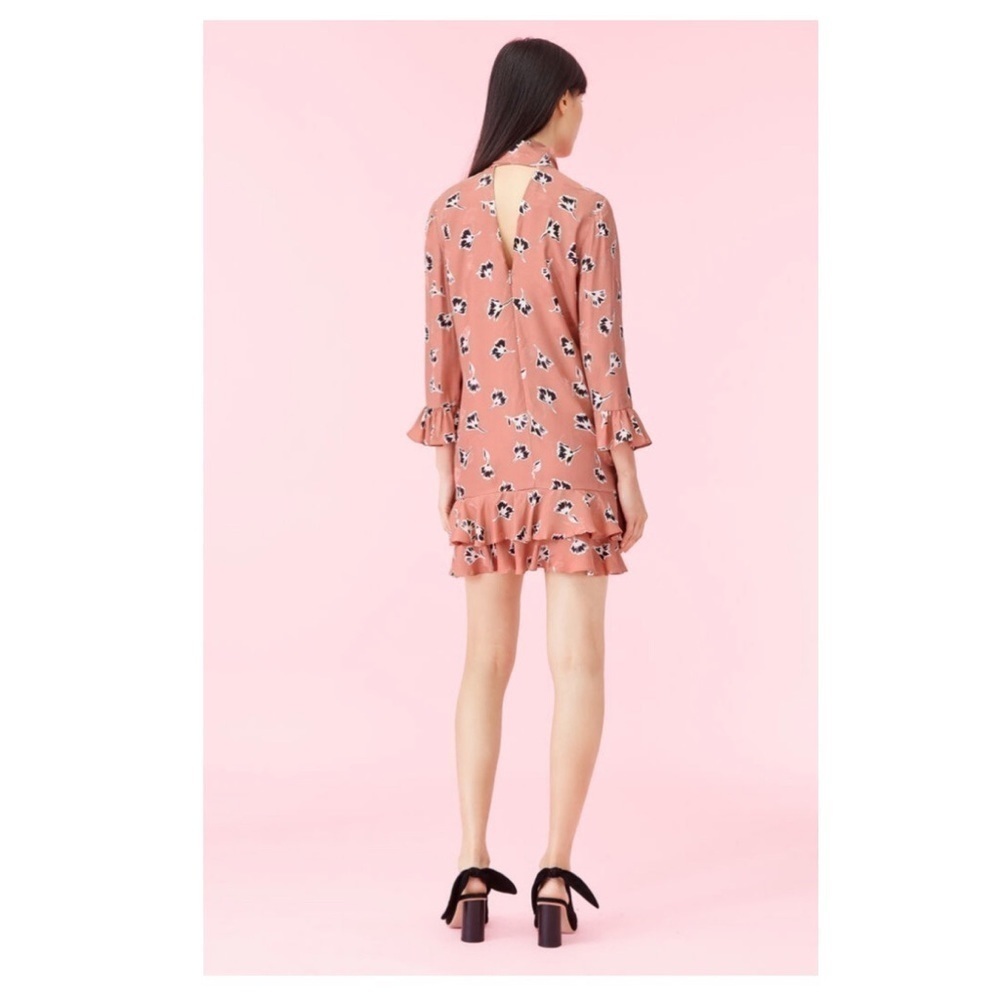 Rebecca Taylor Ikat Paintbrush Silk Ruffle Dress Pink Black Floral Cutout - Picture 7 of 16